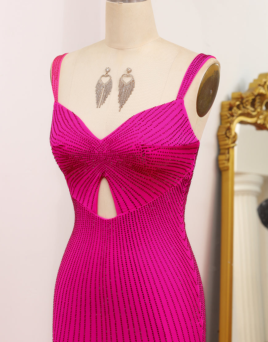 Luolandi Sparkly Mermaid Hot Pink Prom Dress with Hollow-out Sexy Evening Dresses