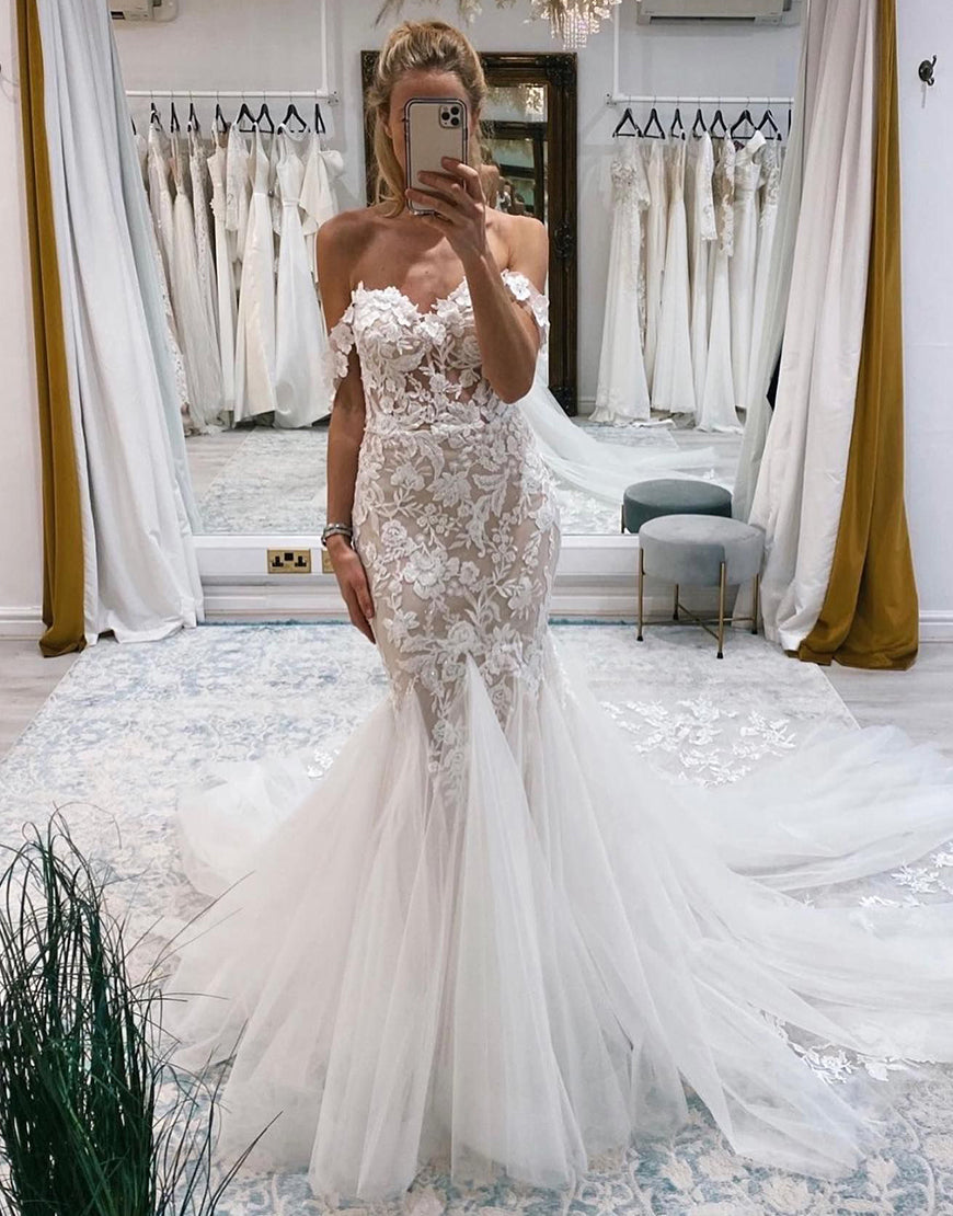 Luolandi Off the Shoulder Long Lace Mermaid Wedding Dress Sexy Beautiful