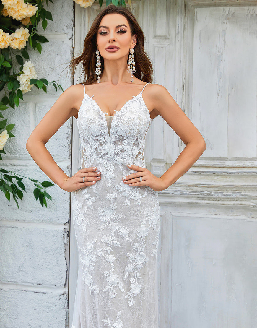 Luolandi Ivory Mermaid Lace Long Wedding Dress Beautiful Sexy