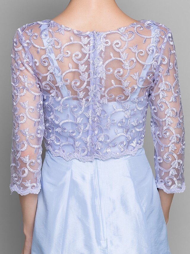 Luolandi Mother of the Bride Dress Convertible Dress Bateau Neck Knee Length Lace Taffeta Length Sleeve with Lace