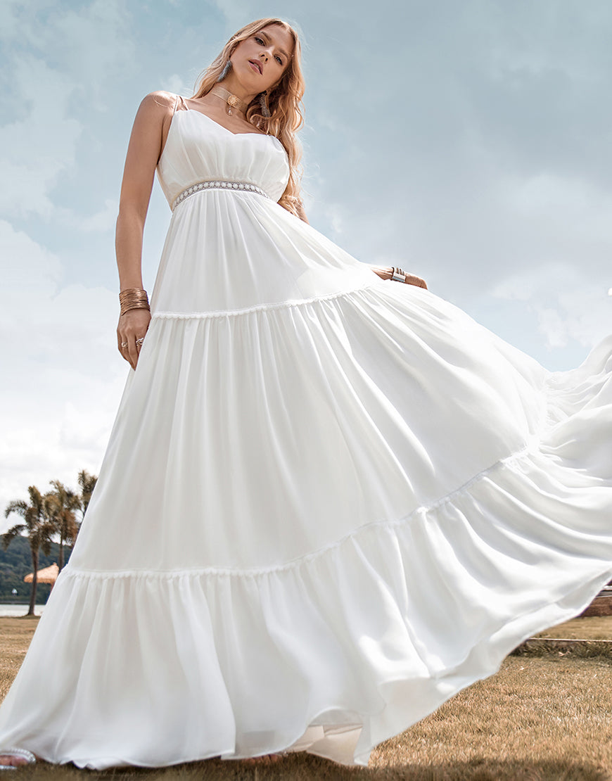 Luolandi A-Line Simple Long Beach Simple Wedding Dress Floor Length Sexy
