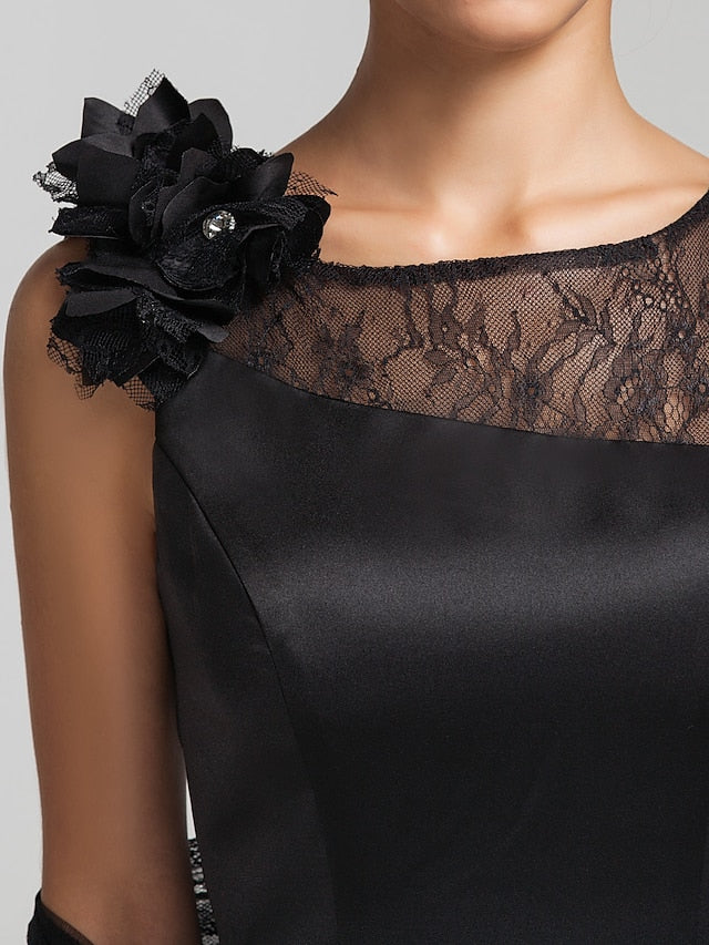 Luolandi Mermaid / Trumpet Mother of the Bride Dress Wrap Included Jewel Neck Floor Length Satin Lace Sleeveless with Flower