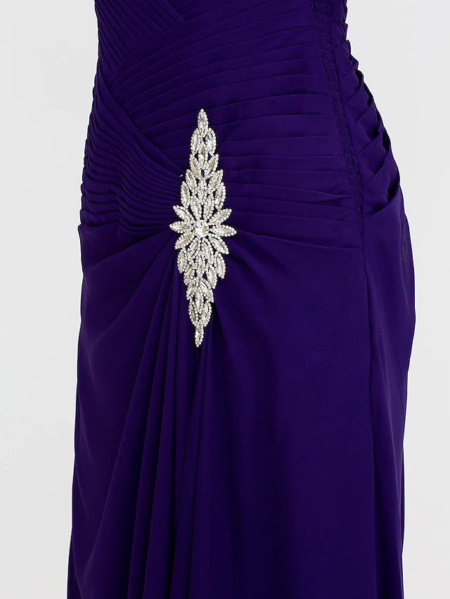 Luolandi Sheath / Column Mother of the Bride Dress Color Block Lace Up Cowl Neck Ankle Length Chiffon Charmeuse Sleeveless with Beading