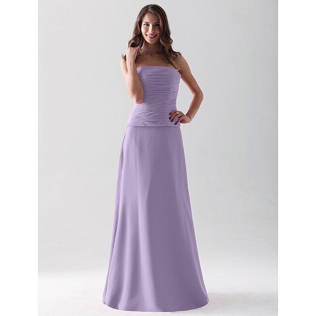 Luolandi Sheath / Column Bridesmaid Dress Strapless / Straight Neckline Sleeveless Open Back Floor Length Chiffon