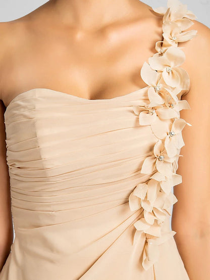 Sheath / Column Bridesmaid Dress One Shoulder Sleeveless Knee Length Chiffon with Side Draping