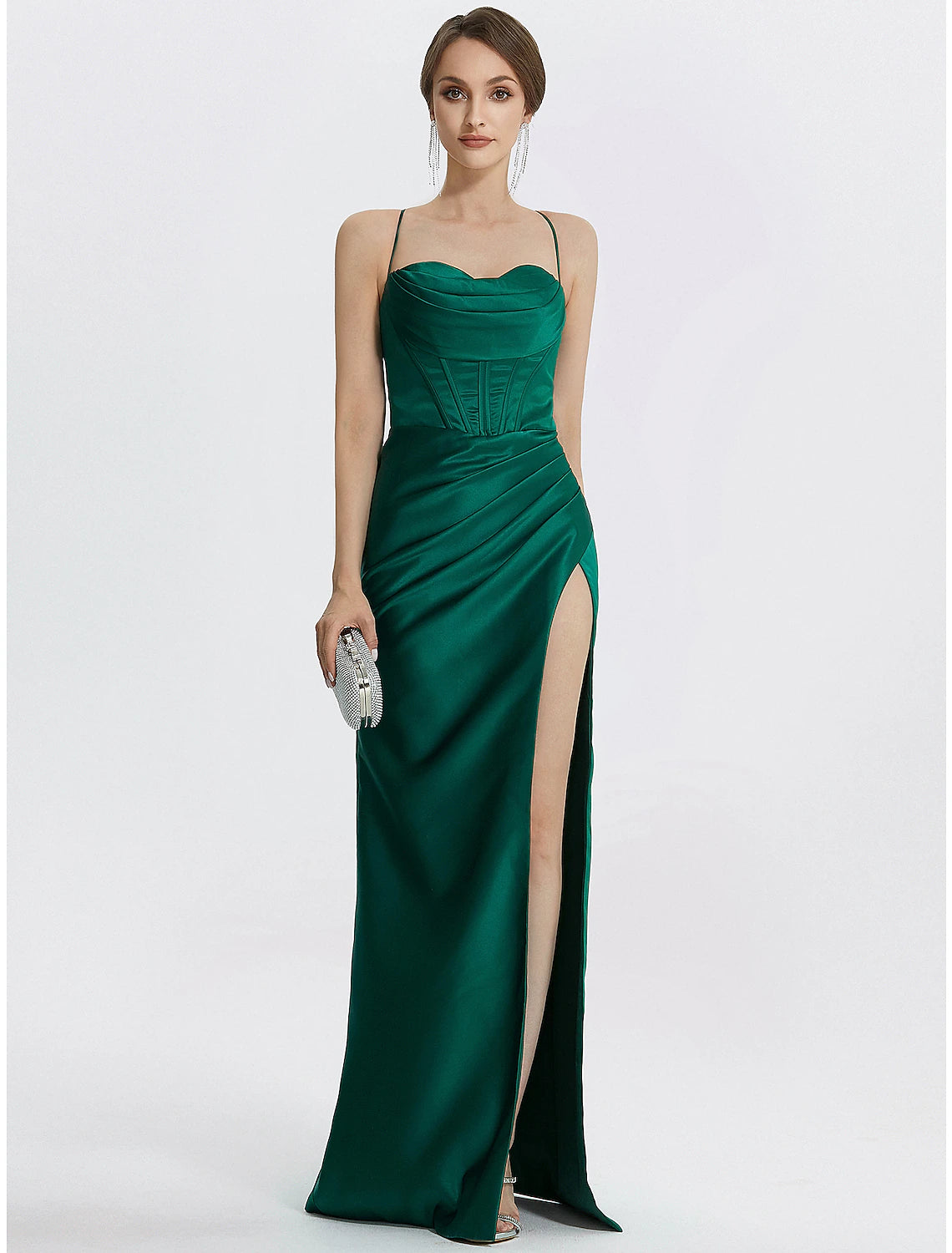 Luolandi Mermaid / Trumpet Prom Dresses Corsets Dress Wedding Guest Black Tie Floor Length Sleeveless Cowl Neck Satin