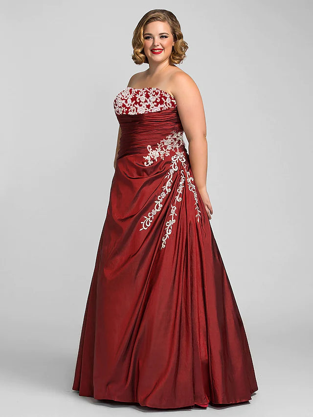 Luolandi Ball Gown Plus Size Prom Formal Evening Dress Strapless Sleeveless Floor Length Taffeta with Beading=