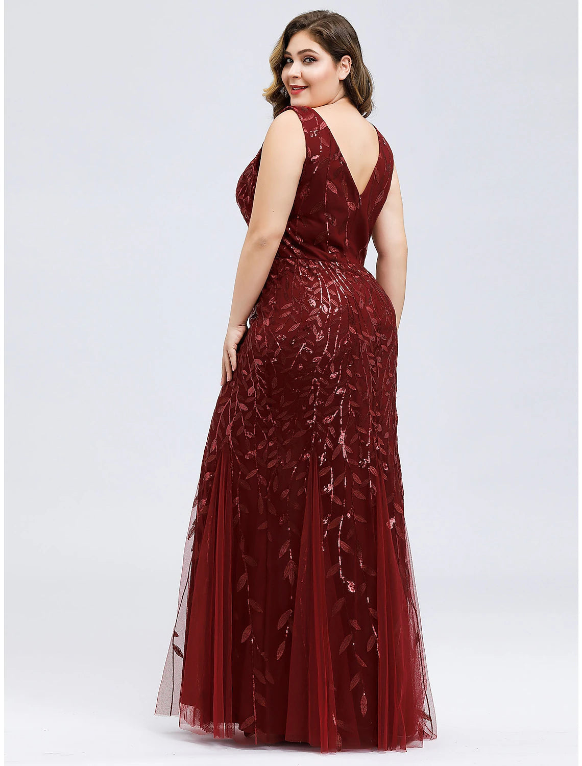 Luolandi Mermaid / Trumpet Evening Gown Plus Size Dress Wedding Guest Engagement Floor Length Sleeveless V Neck Lace V Back