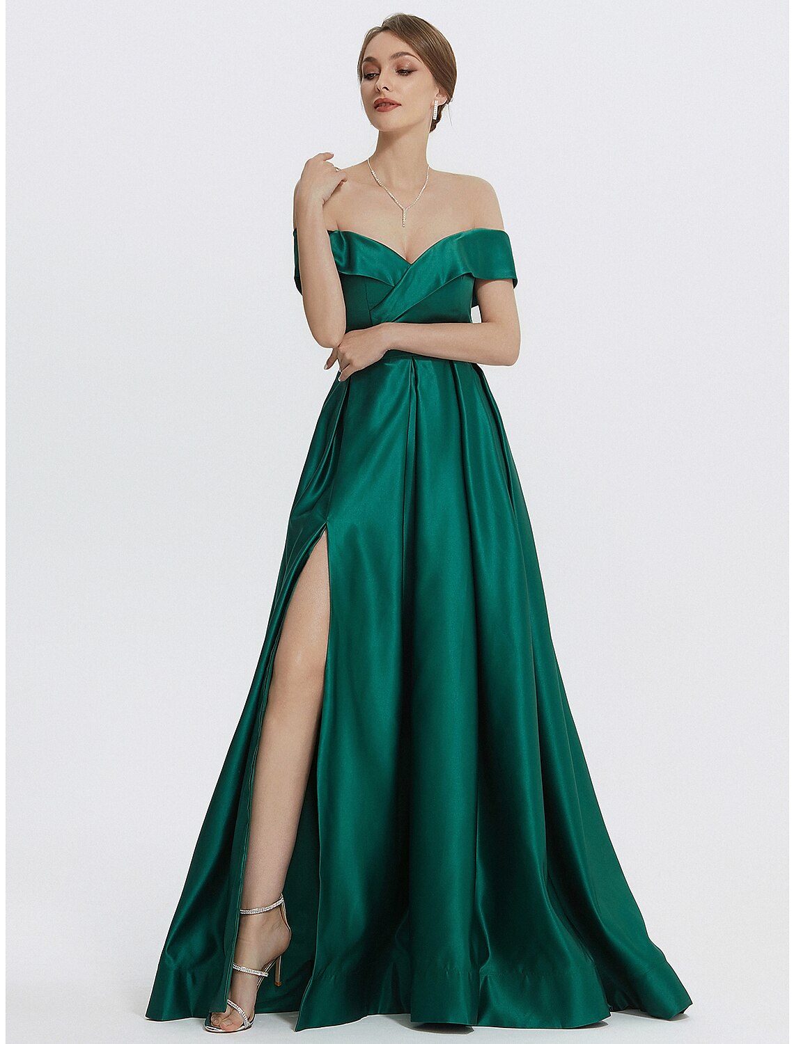 Luolandi A-Line Evening Gown Elegant Dress Formal Prom Floor Length Sleeveless Sweetheart Satin