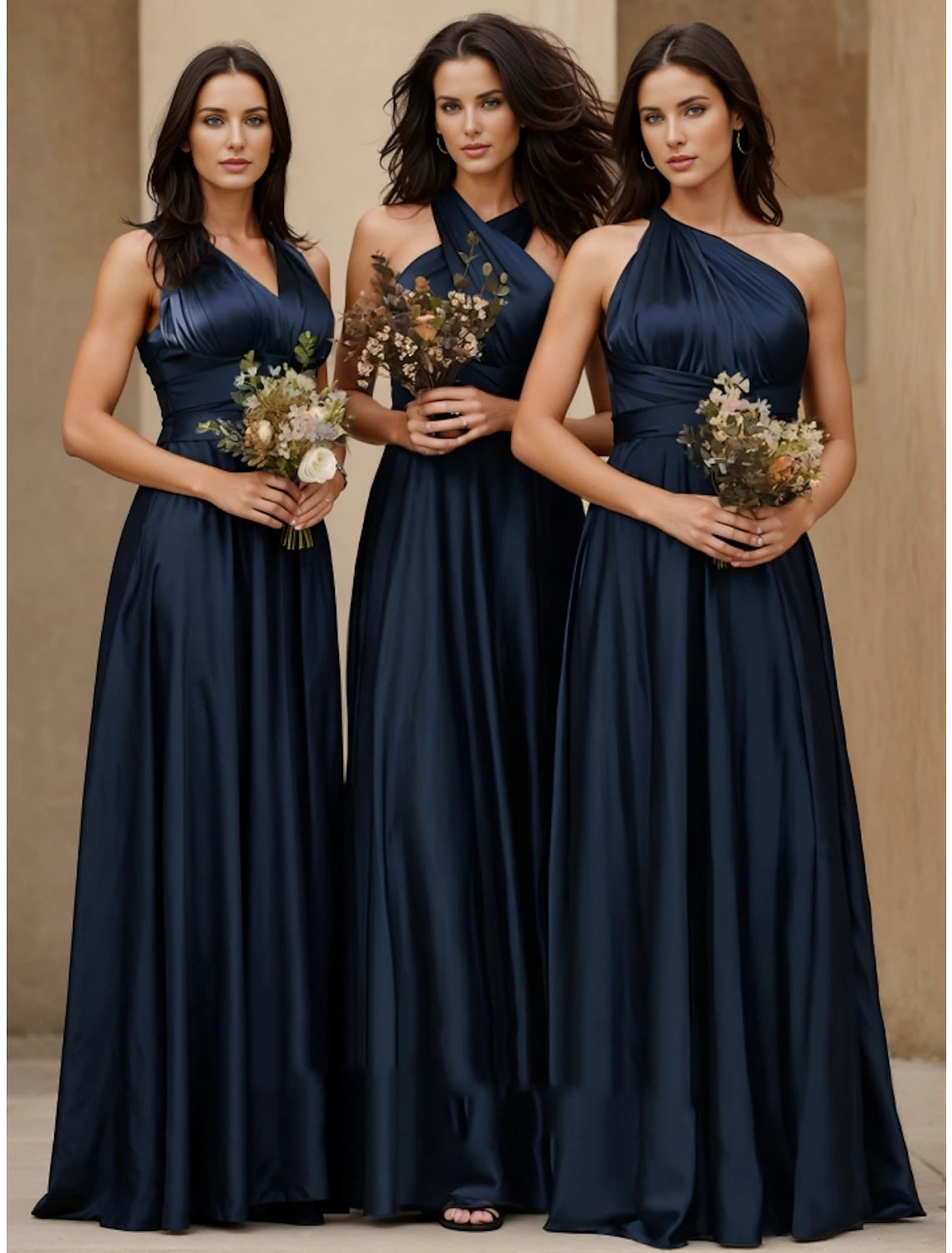Luolandi Bridesmaid Dress Halter Neck Sleeveless Elegant Floor Length Satin with Split Front / Ruching