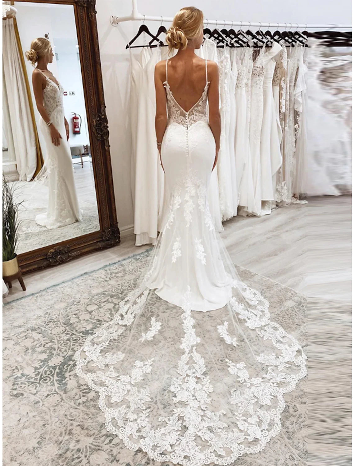 Luolandi Reception Formal Wedding Dresses Mermaid / Trumpet Camisole Sleeveless Court Train Tulle Bridal Suits Bridal Gowns