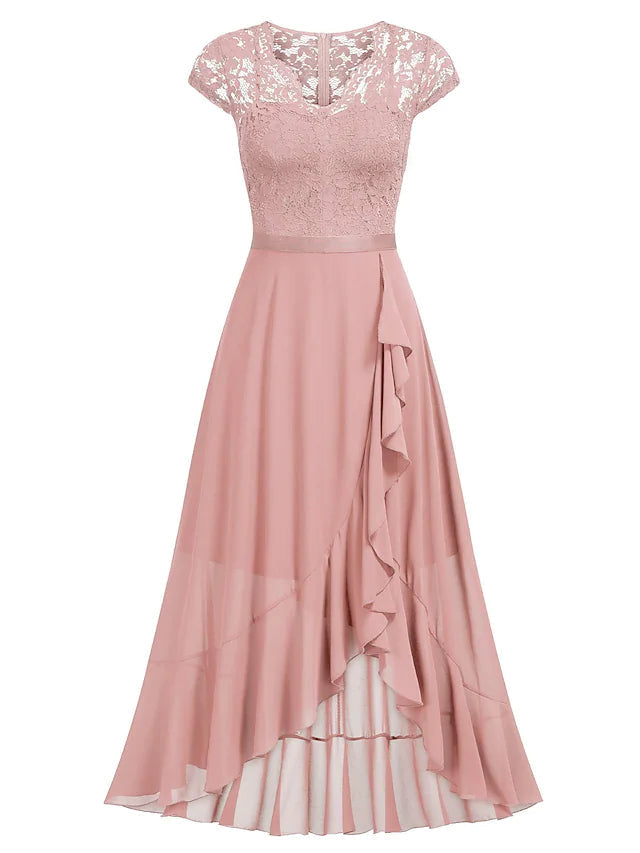 Luolandi A-Line Cocktail Dresses Little Black Dress Dress Wedding Guest Asymmetrical Short Sleeve One Shoulder Chiffon with Pleats