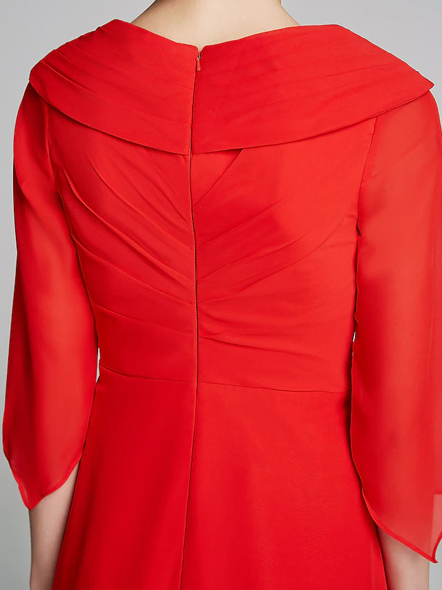 Luolandi A-Line Mother of the Bride Dress Elegant V Neck Floor Length Chiffon Half Sleeve with Pleats