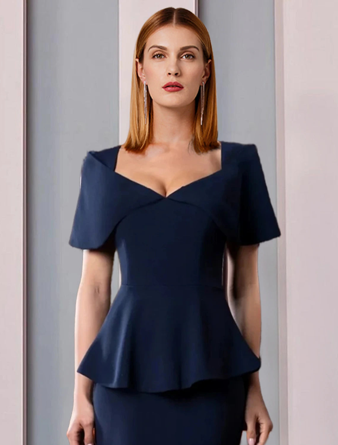 Luolandi A-Line Mother of the Bride Dress Formal Wedding Guest Elegant Square Neck Floor Length Fabric Short Sleeve with Ruffles