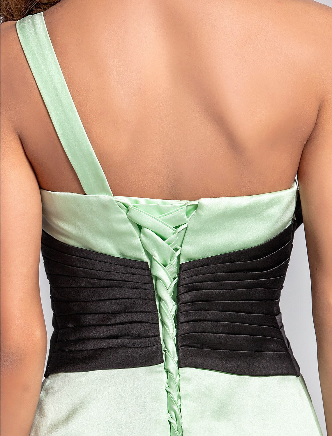 Luolandi A-Line One Shoulder Floor Length Satin Bridesmaid Dress with Crystal Brooch