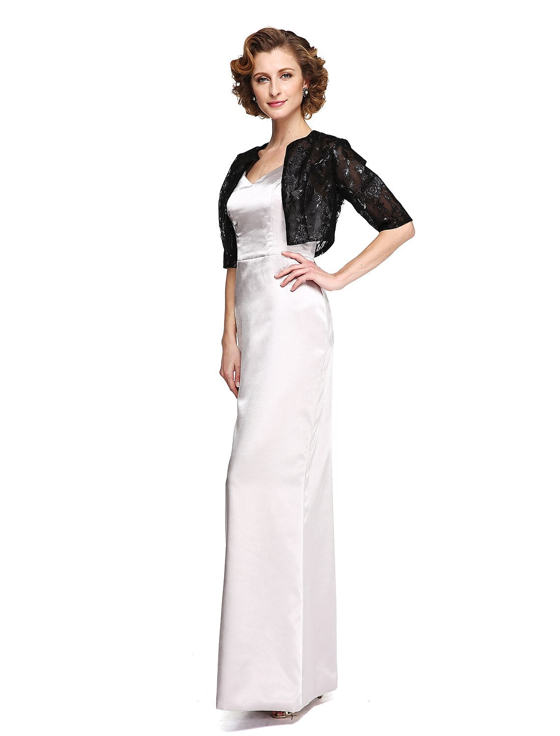 Luolandi Sheath / Column Mother of the Bride Dress Two Piece Spaghetti Strap Floor Length Satin Sleeveless yes