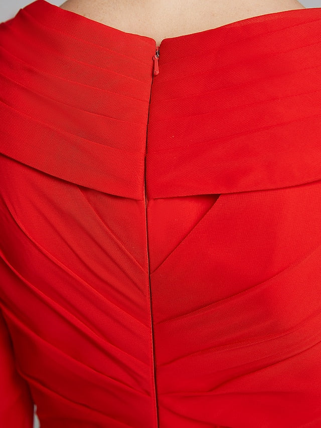 Luolandi A-Line Mother of the Bride Dress Elegant V Neck Floor Length Chiffon Half Sleeve with Pleats