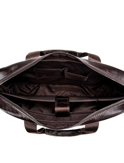 Men's Handbag Crossbody Bag Briefcase Laptop Bag Leather Cowhide Office Daily Zipper Waterproof Breathable Solid Color