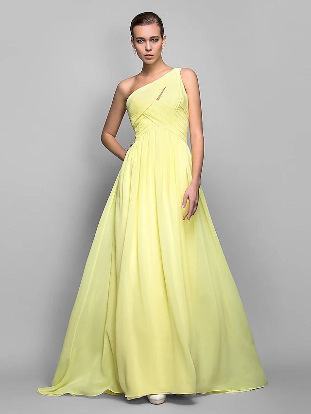 Luolandi Sheath / Column Minimalist Dress Holiday Sweep / Brush Train Sleeveless One Shoulder Georgette with Criss Cross