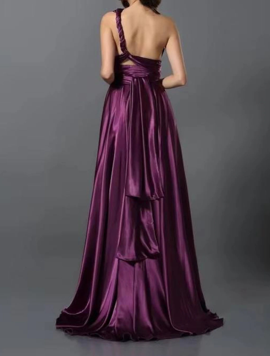 Luolandi A-Line Wedding Guest Dresses Convertible Infinity Dress Party Wear Court Train Sleeveless One Shoulder Convertible Cotton Backless with Glitter Pleats