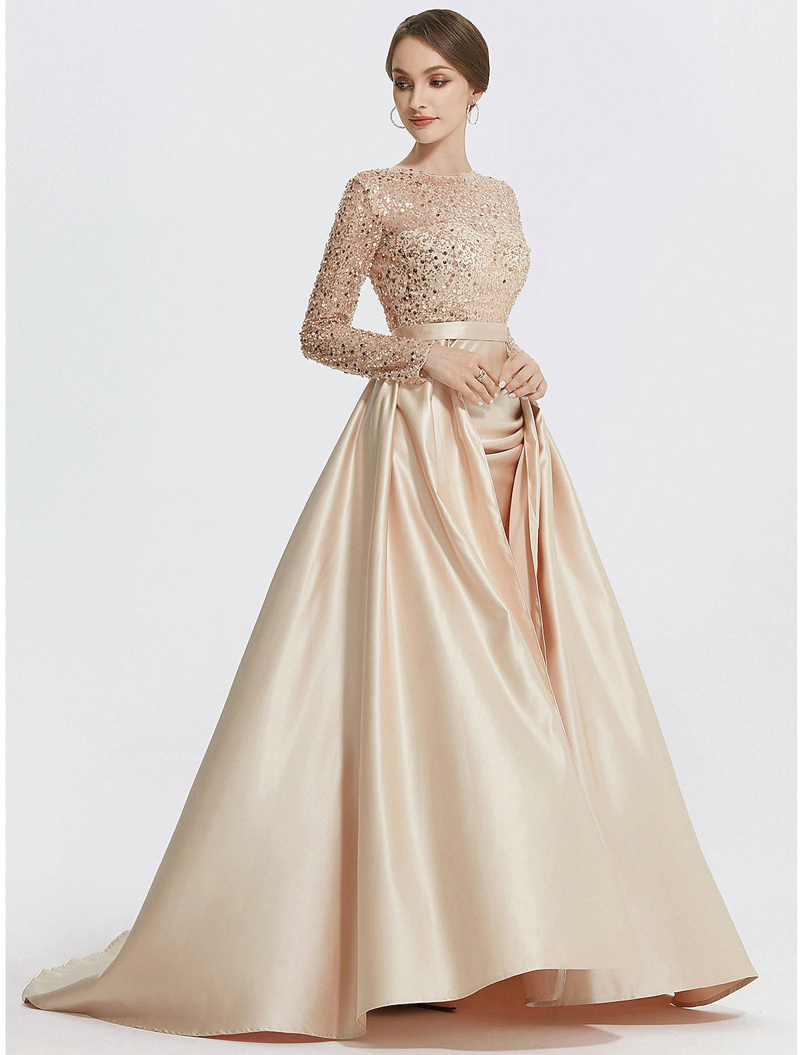 Luolandi Mermaid / Trumpet Evening Gown Elegant Dress Formal Prom Floor Length Long Sleeve Jewel Neck Sequined with Glitter