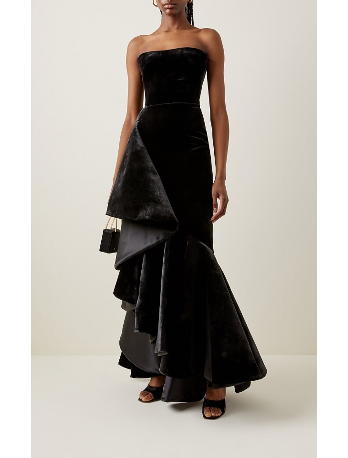 Luolandi Mermaid / Trumpet Prom Dresses Little Black Dress Dress Prom Floor Length Sleeveless Strapless Velvet with Ruffles