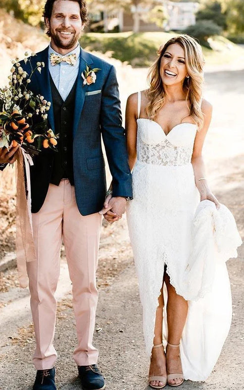 Luolandi Elegant Mermaid Lace Spaghetti Sweetheart Sleeveless Wedding Dress With Split Front