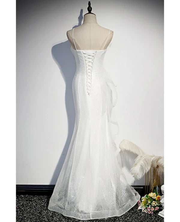 Luolandi Sparkling sleeveless off shoulder ball dress with thin shoulder straps backless straps and floor length ruffled edge for evening dressing