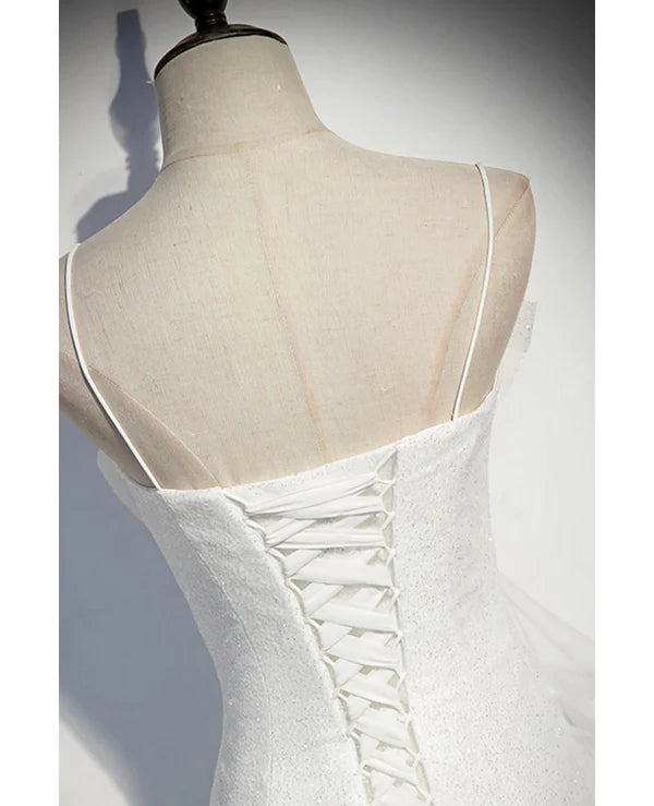 Luolandi Sparkling sleeveless off shoulder ball dress with thin shoulder straps backless straps and floor length ruffled edge for evening dressing