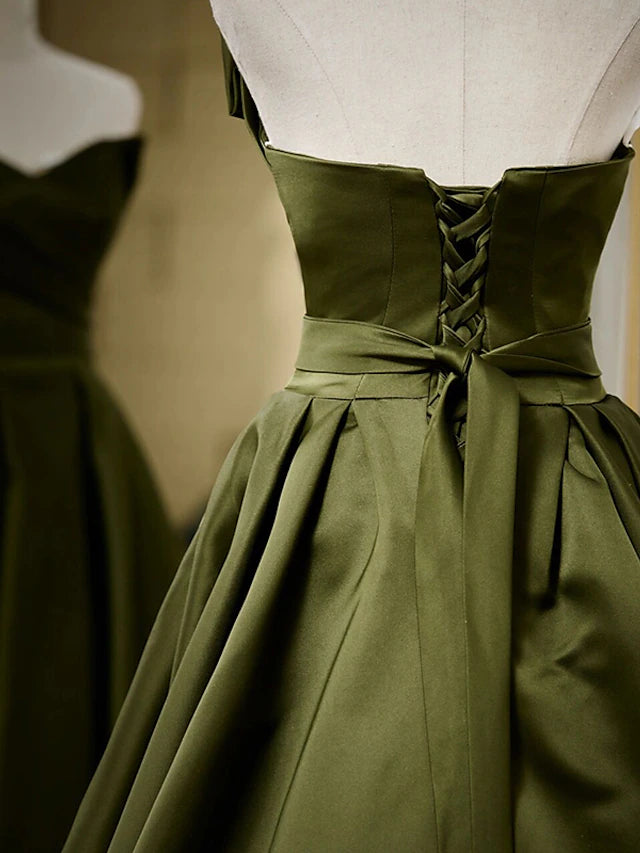 Luolandi A-Line Evening Gown Sexy Dress Formal Floor Length Sleeveless Strapless Satin with Pleats