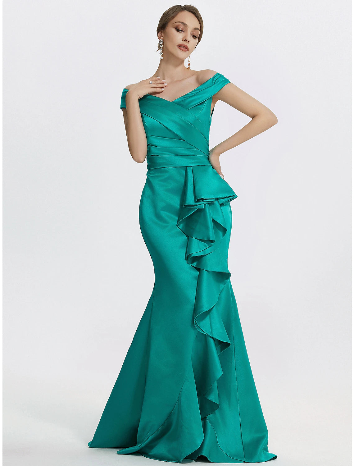 Luolandi Sheath / Column Evening Gown Elegant Dress Formal Floor Length Sleeveless Off Shoulder Satin