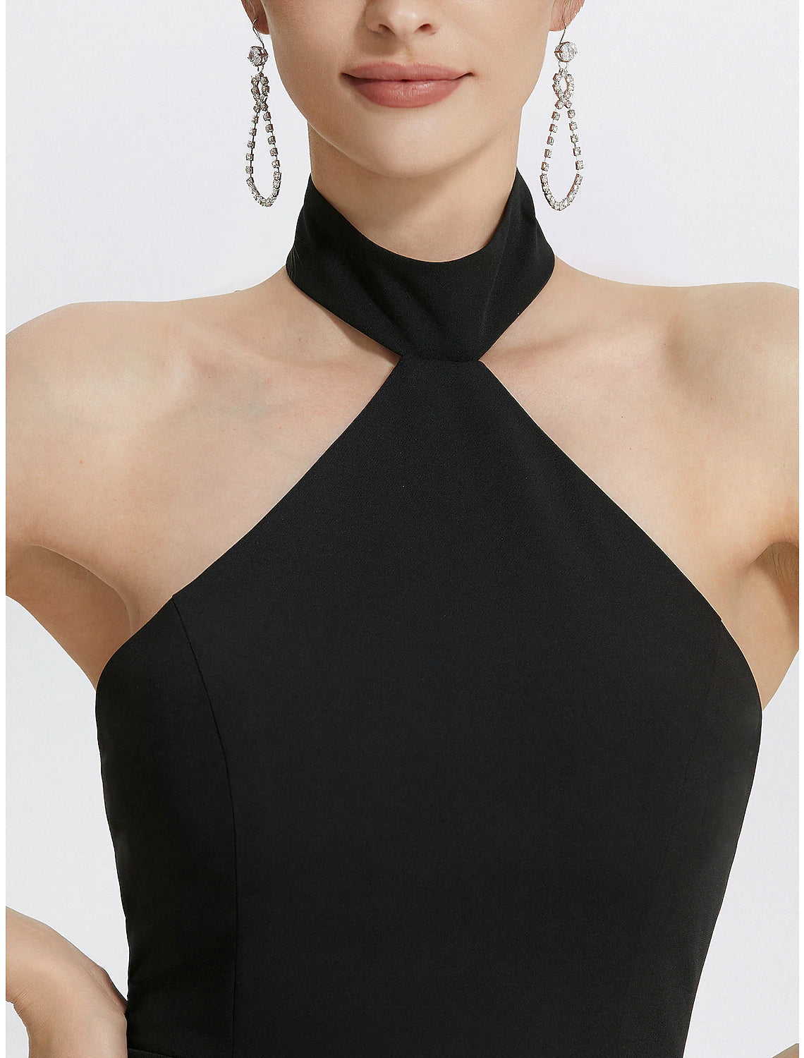 Luolandi Sheath / Column Evening Gown Black Dress Dress Wedding Guest Prom Floor Length Sleeveless Halter Neck Fabric