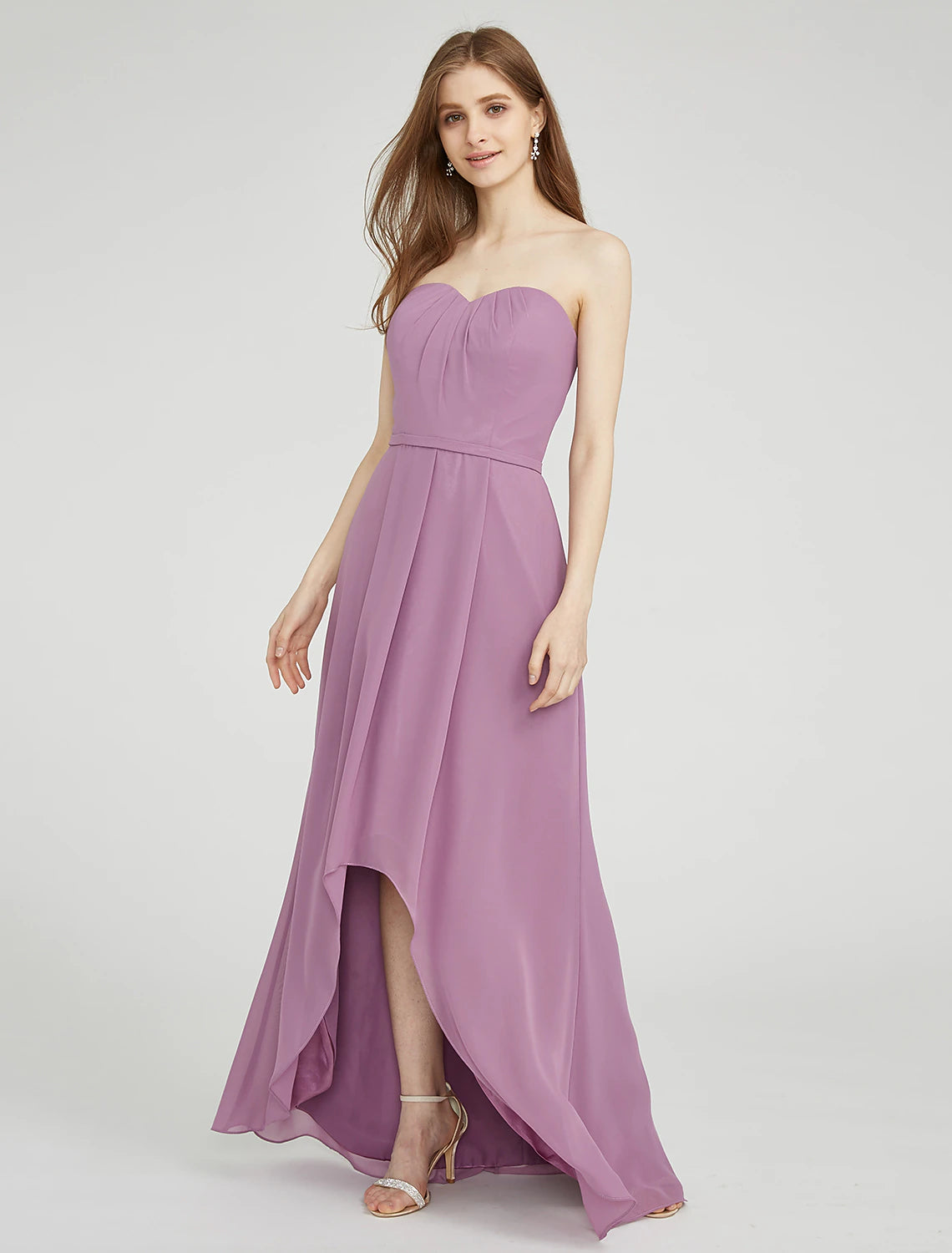 Luolandi Sheath / Column Sweetheart Neckline Asymmetrical Chiffon Long Bridesmaid Dress