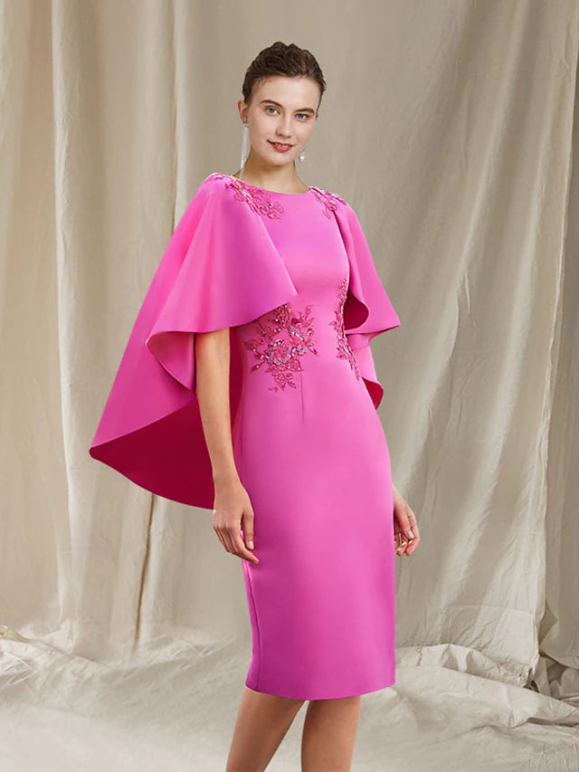 Luolandi Sheath / Column Mother of the Bride Dress Elegant V Neck Knee Length Fabric Sleeveless with Lace Beading