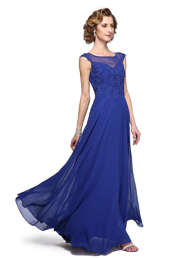 Luolandi A-Line Mother of the Bride Dress Elegant Jewel Neck Ankle Length Chiffon Lace Sleeveless