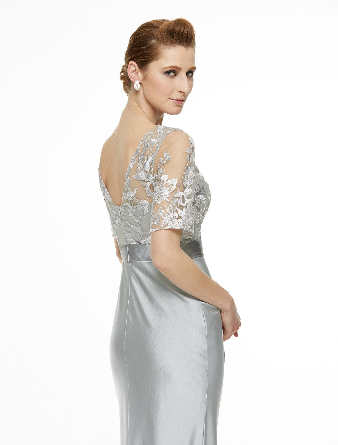 Luolandi Sheath / Column Bateau Neck Ankle Length Lace / Jersey Mother of the Bride Dress with Lace