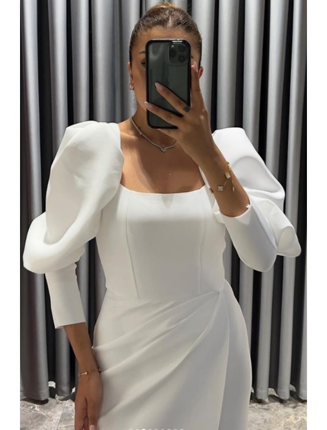 Luolandi Black Dress Sheath / Column Evening Gown Elegant Dress Formal Fall Asymmetrical 3/4 Length Sleeve Square Neck Fabric