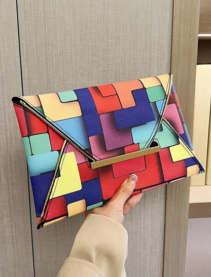 Women's Clutch PU Leather Party Holiday Breathable Durable Geometric Color Block Rainbow