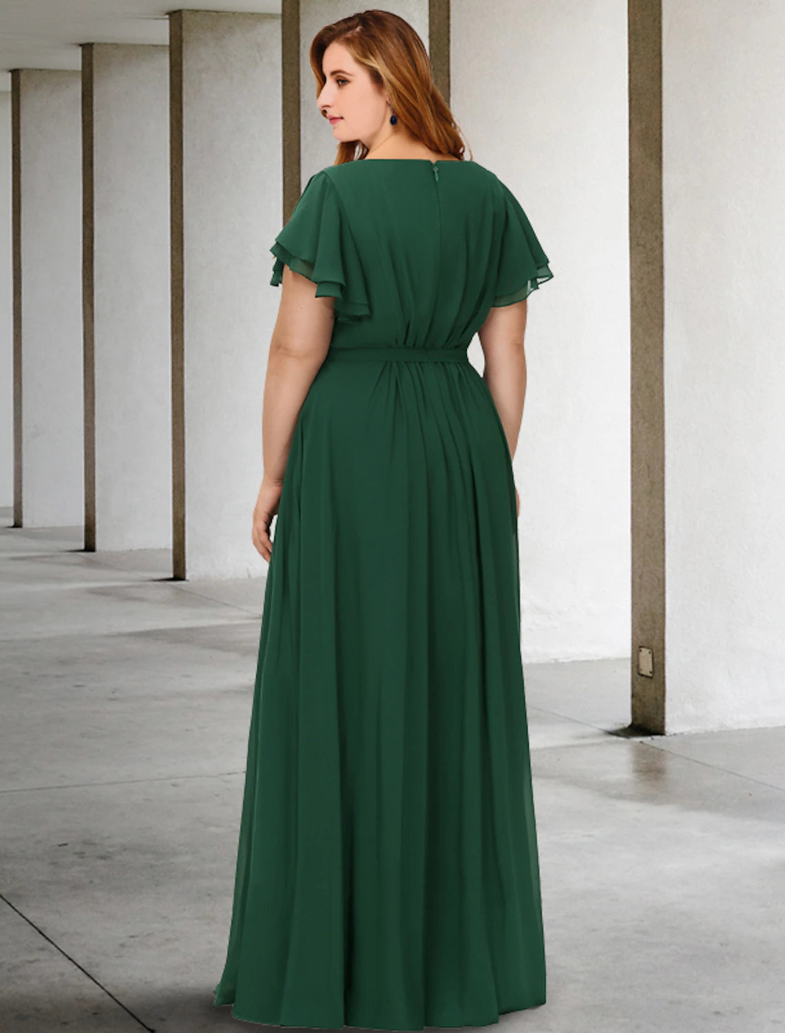 Luolandi A-Line Mother of the Bride Dresses Plus Size Hide Belly Curve Elegant Dress Formal Floor Length Short Sleeve Jewel Neck Chiffon
