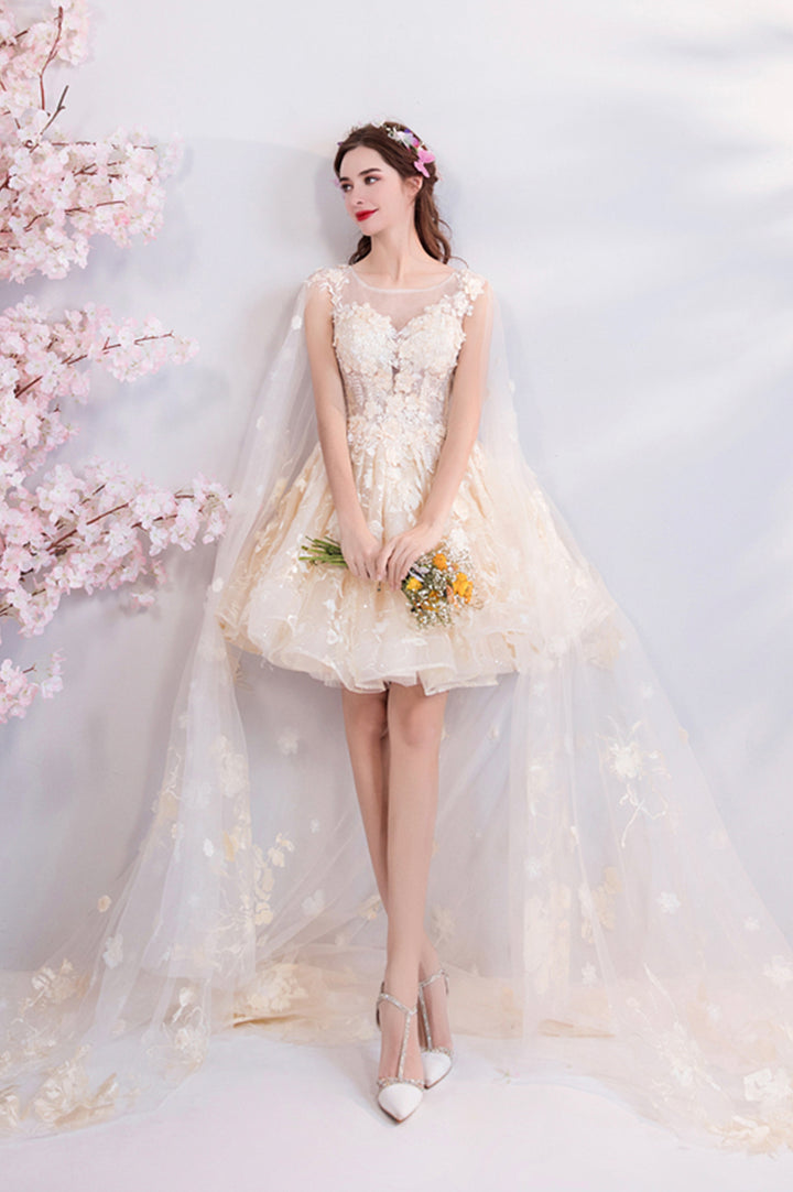 Luolandi Charming Tulle Lace Short Prom Dresses A-Line Lace Party Dresses With Flowers