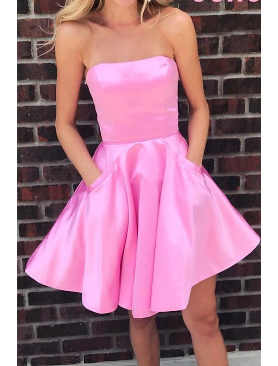 A-Line Hot Flirty Homecoming Cocktail Party Dress Strapless Sleeveless Short / Mini Satin with Sleek