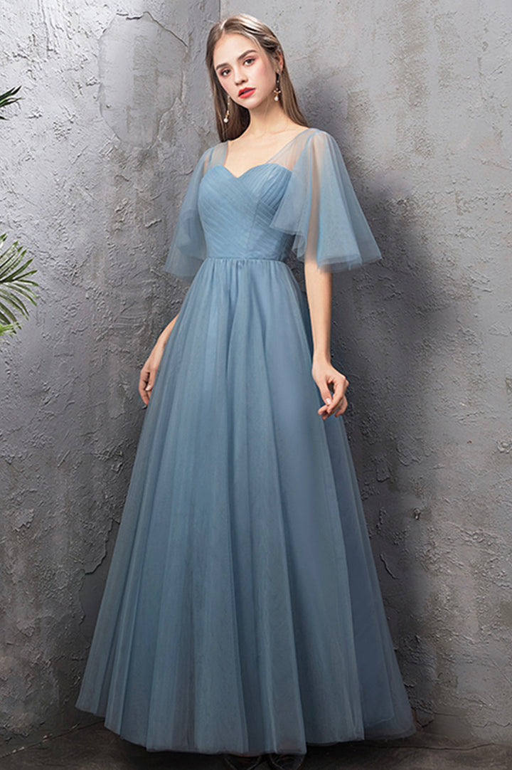 Luolandi Blue Tulle Long Prom Dresses Blue Tulle Bridesmaid Dresses Beautiful