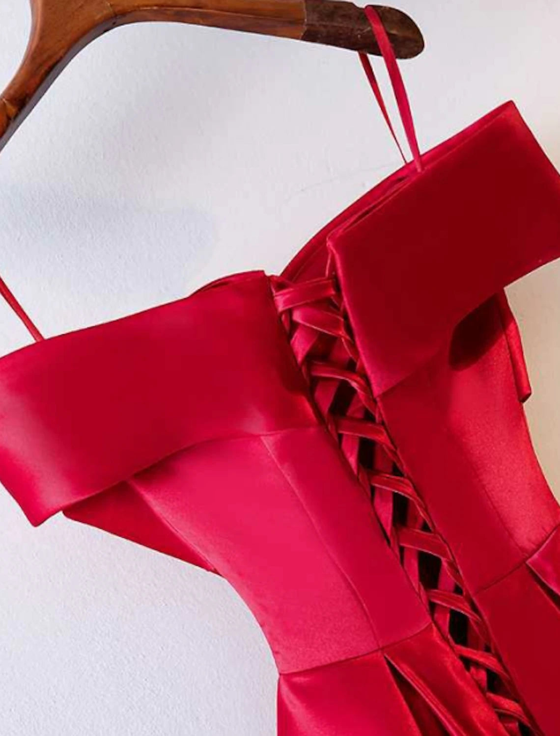 Luolandi A-Line Prom Dresses Open Back Dress Wedding Guest Prom Floor Length Short Sleeve Off Shoulder Satin