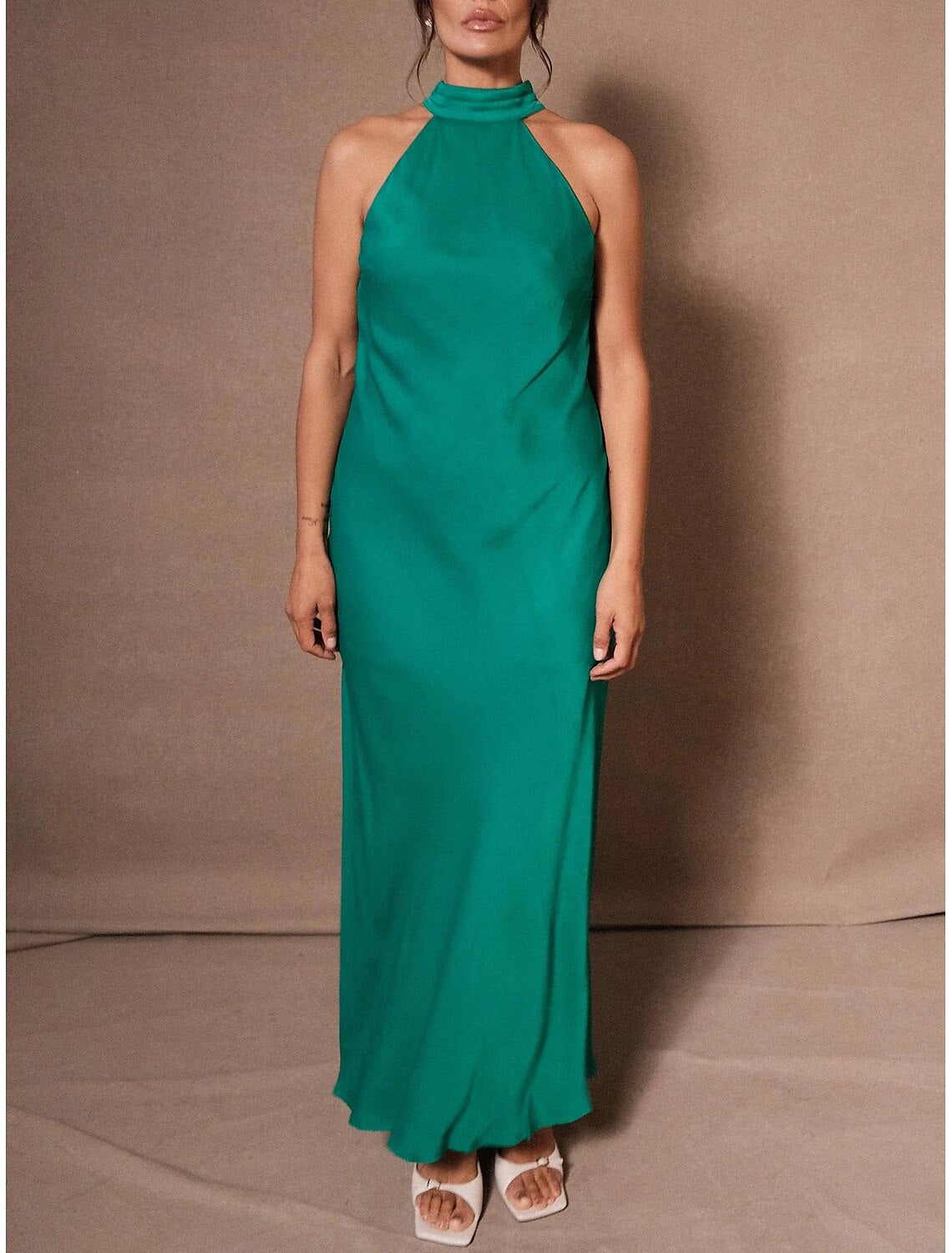 Luolandi Column Wedding Guest Dresses Elegant Dress Tie Floor Length Sleeveless Halter Neck Charmeuse Backless Evening Dresses