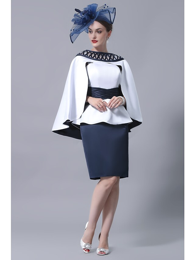 Luolandi Mother of the Bride Dress Plus Size Elegant Vintage Straight Neckline Knee Length Satin Sleeveless with Sash Ribbon Beautiful