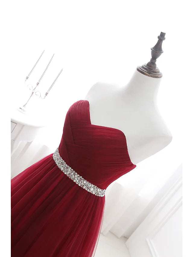 Luolandi A-Line Elegant Quinceanera Prom Valentine's Day Dress Strapless Sleeveless Chapel Train Satin