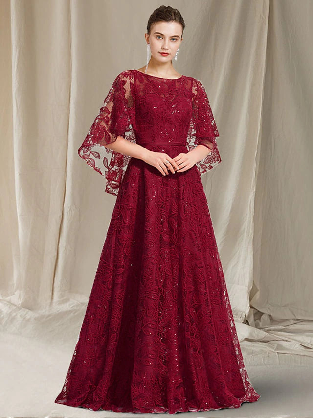 Luolandi A-Line Mother of the Bride Dress Plus Size Elegant Jewel Neck Floor Length Lace Sleeveless with Sequin