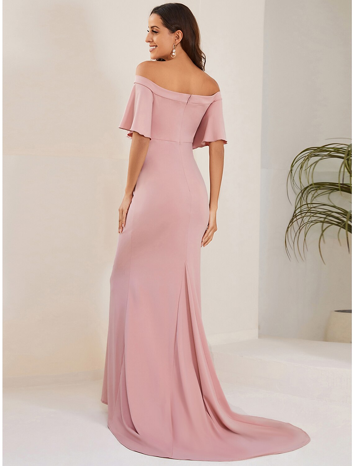 Luolandi Mermaid / Trumpet Maternity Dresses Maternity Dress Formal Court Train Short Sleeve Off Shoulder Fabric with Ruched