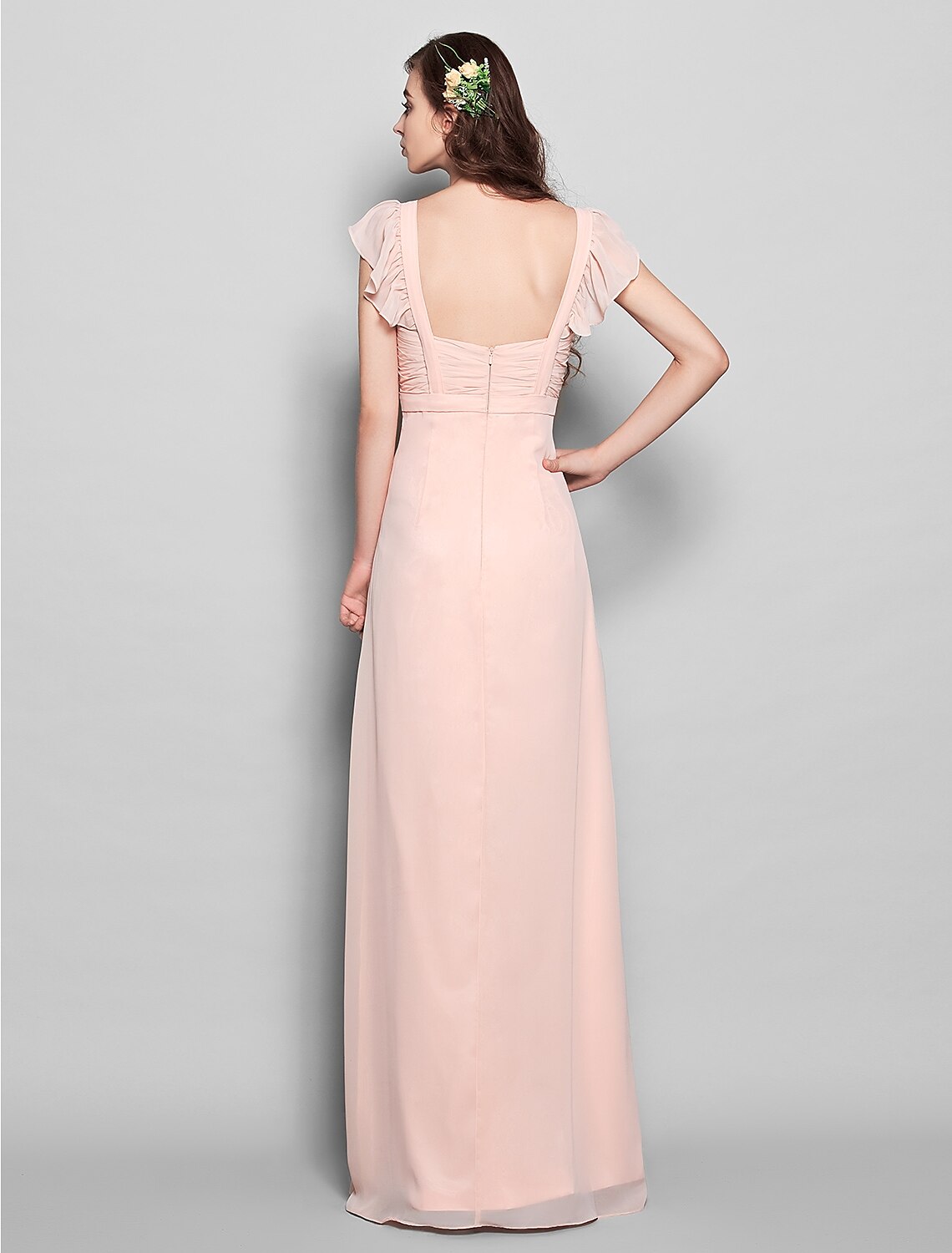 Luolandi Product Sample Sheath / Column Straps Floor Length Chiffon Bridesmaid Dress with Sash / Ribbon