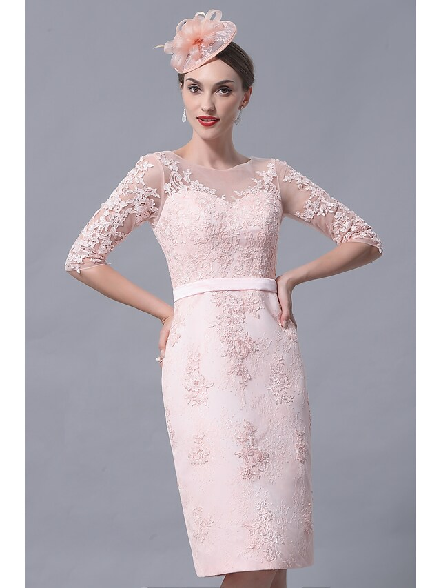 Luolandi Mother of the Bride Dress Plus Size Elegant Vintage Bateau Neck Knee Length Chiffon Lace 3/4 Length Sleeve